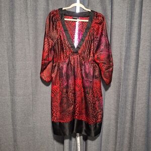 Lane Bryant Red and Black Printed V-Neck Dress